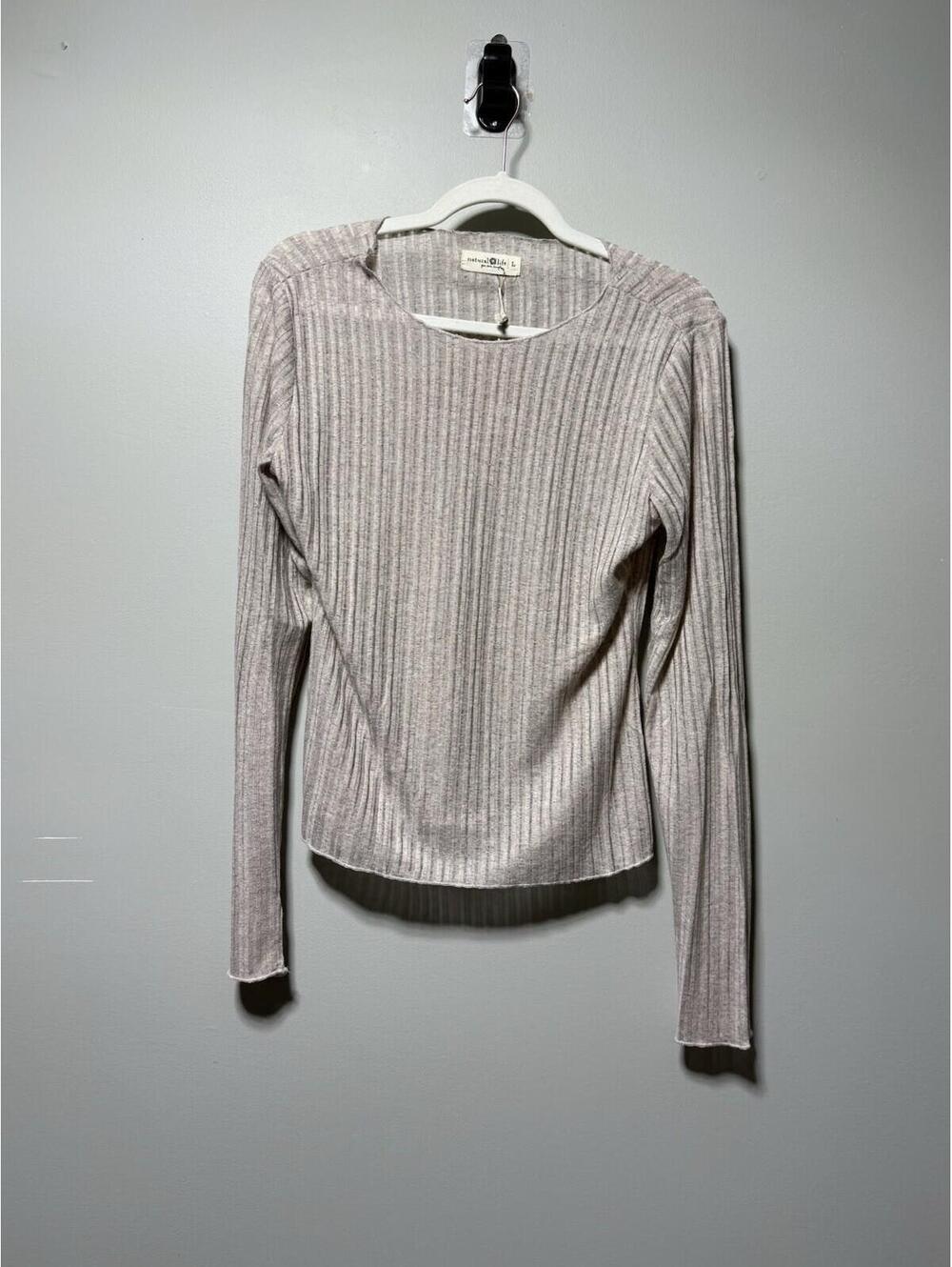 Natural Life Sheer Ribbed Knit Layering Top Oatmeal L Boho Minimalist Layers